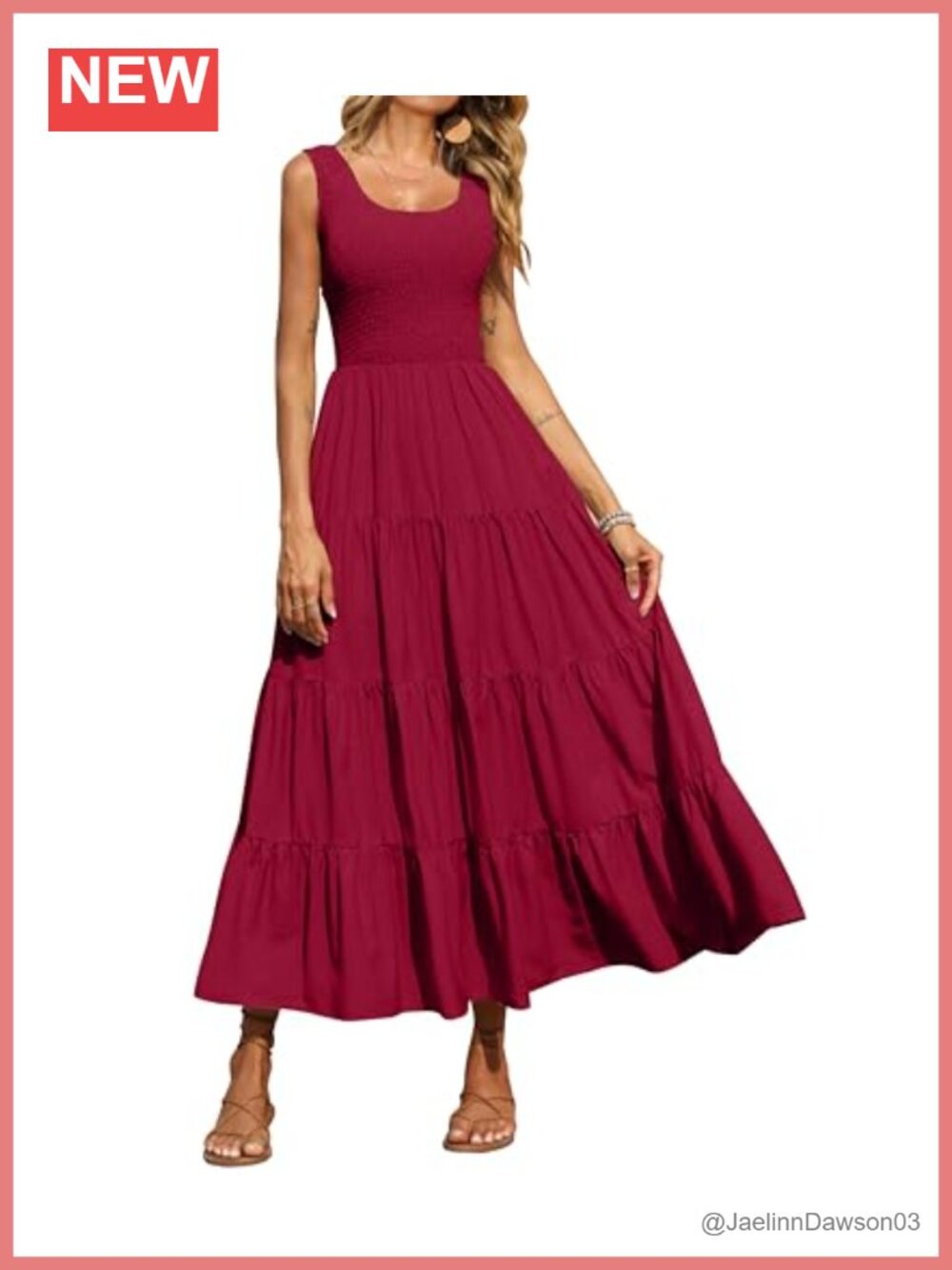 PRETTYGARDEN Smocked Tank Tiered Maxi Sundress with Pockets
